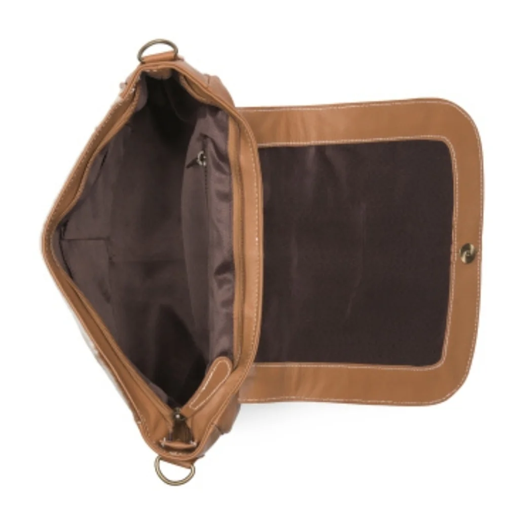 🤎🔹️American Bison 🔹️leather Flap Over Concho Tan Crossbody Bag - Picture 3 of 4